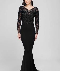 Formal Gowns Terani Couture - Dazzling Beaded Illusion Neck Polyester Mermaid Dress 1712M3434