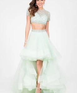 Formal Gowns Terani Couture - Elegant Two Piece Short Sleeve Hi-low Gown 1712P2743