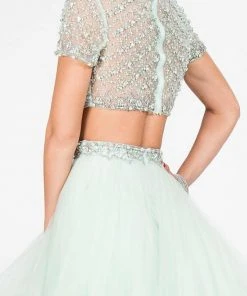 Formal Gowns Terani Couture - Elegant Two Piece Short Sleeve Hi-low Gown 1712P2743