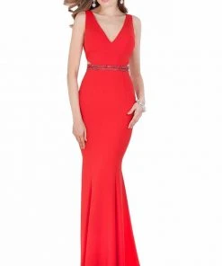 Terani Couture - Embellished V-Neck Gown With Slit 1621E1499