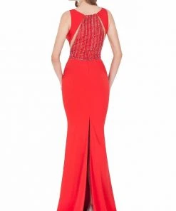 Terani Couture - Embellished V-Neck Gown With Slit 1621E1499