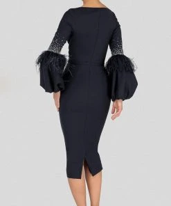 Terani Couture - Feather-Fringe Sleeve Plunging Sheath Dress 1912C9643 - 1 Pc Blush In Size 20 Available