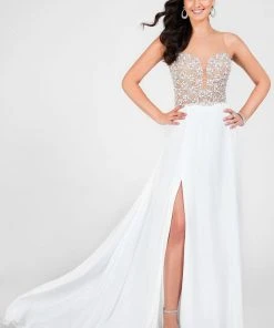 Terani Couture - Illusion Sweetheart Chiffon Gown 1712P2512 Formal Gowns