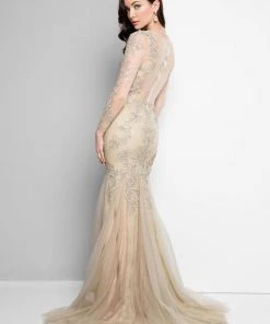 Formal Gowns Terani Couture - Long Sleeve Beaded Applique Mermaid Dress 1711M3407