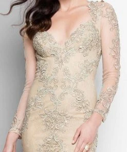 Formal Gowns Terani Couture - Long Sleeve Beaded Applique Mermaid Dress 1711M3407