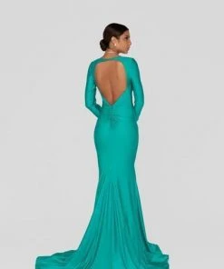 Terani Couture - Long Sleeve Open Back Satin Mermaid Gown 1912P8281 Formal Gowns
