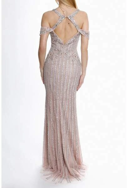 Terani Couture - Metallic Beaded Cutout Sheath Gown 1821GL7440 - 1 Pc Blush Nude In Size 6 Available Formal Gowns 4 Terani Couture - Metallic Beaded Cutout Sheath Gown 1821GL7440 - 1 Pc Blush Nude In Size 6 Available Formal Gowns