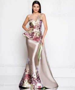 Terani Couture - Multi-Color Illusion Bateau Mermaid Dress 1811E6124 Formal Gowns