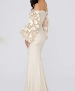 Formal Gowns Terani Couture - Off Shoulder Floral Accent Puff Sleeves Gown 1911E9128 11 Formal Gowns Terani Couture - Off Shoulder Floral Accent Puff Sleeves Gown 1911E9128
