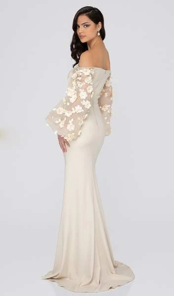 Formal Gowns Terani Couture - Off Shoulder Floral Accent Puff Sleeves Gown 1911E9128 6 Formal Gowns Terani Couture - Off Shoulder Floral Accent Puff Sleeves Gown 1911E9128
