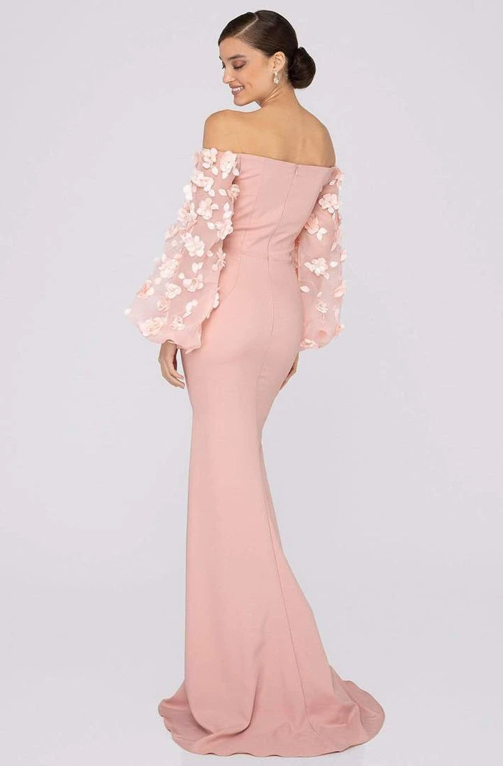 Formal Gowns Terani Couture - Off Shoulder Floral Accent Puff Sleeves Gown 1911E9128 8 Formal Gowns Terani Couture - Off Shoulder Floral Accent Puff Sleeves Gown 1911E9128