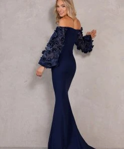 Formal Gowns Terani Couture - Off Shoulder Floral Accent Puff Sleeves Gown 1911E9128 9 Formal Gowns Terani Couture - Off Shoulder Floral Accent Puff Sleeves Gown 1911E9128