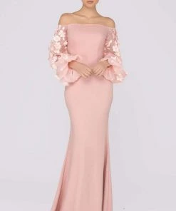 Formal Gowns Terani Couture - Off Shoulder Floral Accent Puff Sleeves Gown 1911E9128 12 Formal Gowns Terani Couture - Off Shoulder Floral Accent Puff Sleeves Gown 1911E9128