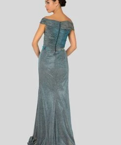 Terani Couture - Off Shoulder Shirred Metallic Gown 1911M9344 - 1 Pc. Gunmetal Silver In Size 12 Available Formal Gowns 7 Terani Couture - Off Shoulder Shirred Metallic Gown 1911M9344 - 1 Pc. Gunmetal Silver In Size 12 Available Formal Gowns