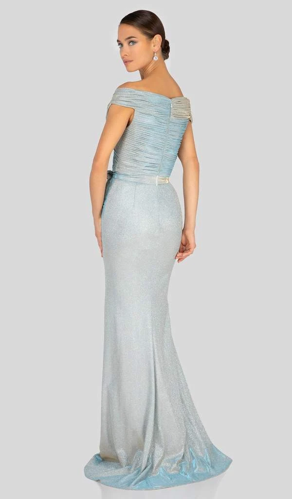 Terani Couture - Off Shoulder Shirred Metallic Gown 1911M9344 - 1 Pc. Gunmetal Silver In Size 12 Available Formal Gowns 6 Terani Couture - Off Shoulder Shirred Metallic Gown 1911M9344 - 1 Pc. Gunmetal Silver In Size 12 Available Formal Gowns