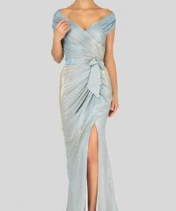 Terani Couture - Off Shoulder Shirred Metallic Gown 1911M9344 - 1 Pc. Gunmetal Silver In Size 12 Available Formal Gowns 8 Terani Couture - Off Shoulder Shirred Metallic Gown 1911M9344 - 1 Pc. Gunmetal Silver In Size 12 Available Formal Gowns