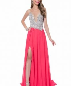 Terani Couture - Pearl Encrusted Illusion Evening Gown 1612P0502A Formal Gowns