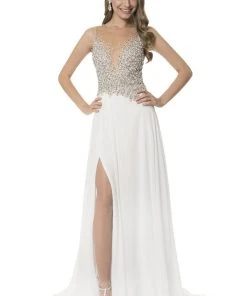 Terani Couture - Pearl Encrusted Illusion Evening Gown 1612P0502A Formal Gowns