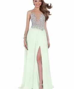 Terani Couture - Pearl Encrusted Illusion Evening Gown 1612P0502A Formal Gowns