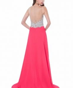 Terani Couture - Pearl Encrusted Illusion Evening Gown 1612P0502A Formal Gowns