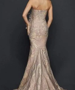 Formal Gowns Terani Couture - Pleat Fan Jacquard Mermaid Gown - 1 Pc Silver In Size 14 Available