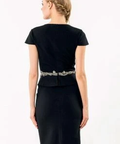 Terani Couture - Sculpted V-Neck Sheath Gown With Peplum Detail 1521C0232A Cocktail Dresses