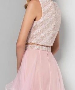 Terani Couture - Sequined Two-Piece High-Low Gown 1711P2697