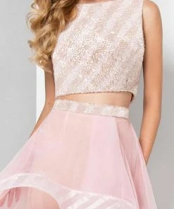 Terani Couture - Sequined Two-Piece High-Low Gown 1711P2697