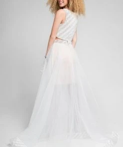 Terani Couture - Sequined Two-Piece High-Low Gown 1711P2697