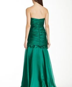 Theia - 881527 Strapless Rosette Detail Pleated Organza Gown Formal Gowns