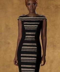 Theia - 881797 Gilded Stripes Bodycon Cocktail Dress Cocktail Dresses