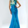 Theia - 882334 Floral Printed Pop Over Mikado Evening Dress Formal Gowns