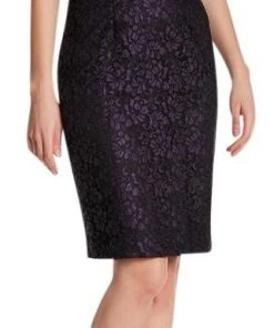 Theia - 883015 Floral Lace Short Sleeve Cocktail Dress