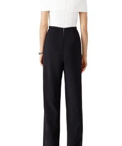 Long Dresses Theia - 883335 Crisscross Pleated Colorblock Jumpsuit