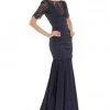 Formal Gowns Theia Lace Sleeve Ruched Evening Dress 881865 - 1pc Midnight In Size 12 Available