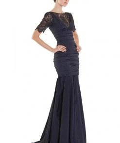 Formal Gowns Theia Lace Sleeve Ruched Evening Dress 881865 - 1pc Midnight In Size 12 Available