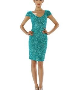 Cocktail Dresses Theia - Scoop Neckline Sequin Cocktail Dress 882396
