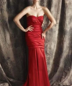 Theia - Strapless Sweetheart Ruched Taffeta Gown 881196