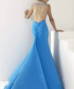 Tiffany Designs - 16159 Rhinestone Embellished High Neckline Mermaid Dress