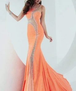 Tiffany Designs - 16191 Artistic Bateau Illusion Jersey Evening Gown Formal Gowns