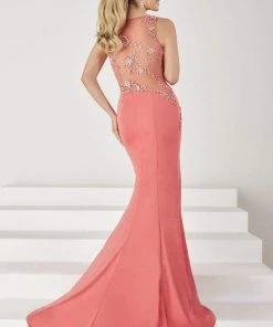 Formal Gowns Tiffany Designs - 16195 Bead Accented V-neck Slim Flare Jersey Dress