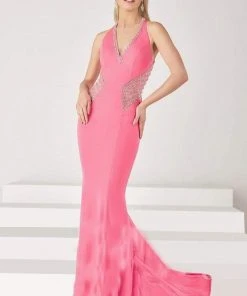 Tiffany Designs - 16198 Glamorous Beaded V-Neck Jersey Dress Formal Gowns