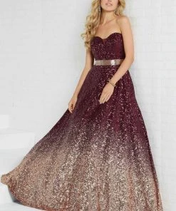Tiffany Designs - 16264 Strapless Sweetheart Allover Sequined Ombre Ballgown - 1 Pc Burgundy/Rose Gold In Size 6 Available 6 Tiffany Designs - 16264 Strapless Sweetheart Allover Sequined Ombre Ballgown - 1 Pc Burgundy/Rose Gold In Size 6 Available