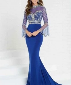 Tiffany Designs - 16285 Sequined High Neck Jersey Trumpet Dress Formal Gowns