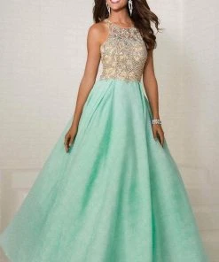 Tiffany Designs - 16289 Bejeweled Illusion Halter Brocade Ballgown Formal Gowns