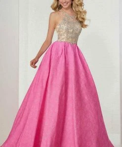 Tiffany Designs - 16289 Bejeweled Illusion Halter Brocade Ballgown Formal Gowns