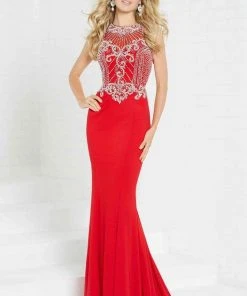 Formal Gowns Tiffany Designs - 16293 Embellished Illusion Halter Jersey Dress