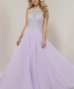 Tiffany Designs - 16337 Beaded Lattice Halter Chiffon A-Line Gown