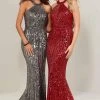 Formal Gowns Tiffany Designs - 16344 Beaded Halter Sheath Evening Gown - 1 Pc Red In Size 14 Available