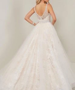 Tiffany Designs - 16360 Plunging Adorned Bodice A-Line Gown